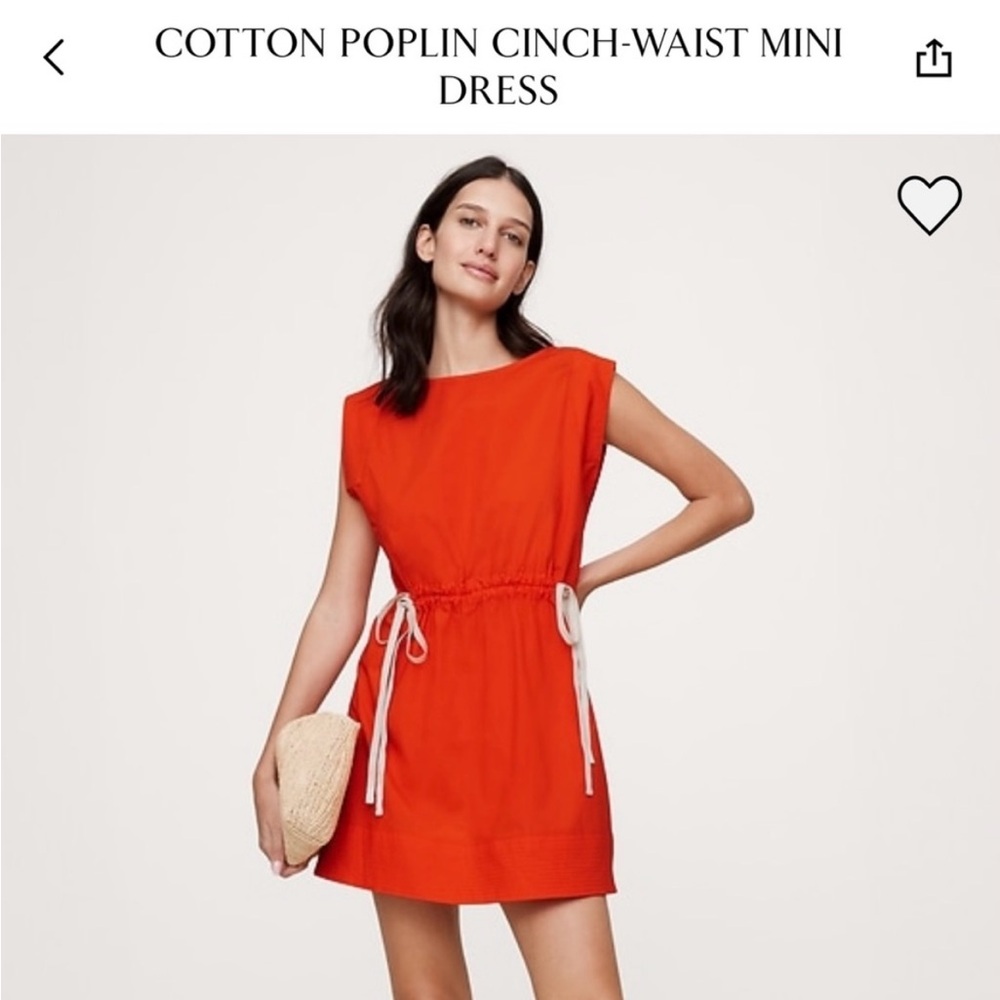 🪅Cotton Poplin red-orange cinch waist cap sleeve Sundress banana republic L - Picture 2 of 8